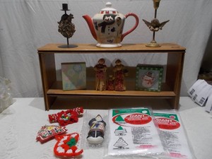 Assorted Christmas Decor Lot with Ceramic Snowman Teapot and Figurines