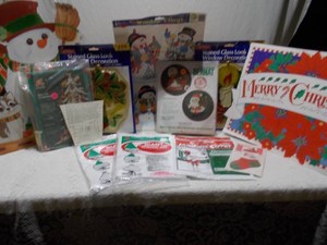 Assorted Christmas Window Decorations, Mailbox Cover, and Craft Lot