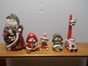 Assorted Ceramic Christmas Figurine and Candle Holder Lot