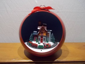 Lighted Winter Village Diorama in Red Ball Ornament Holiday Display