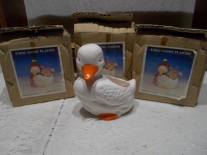 3 Vintage Christmas Goose Planter with Original Boxes