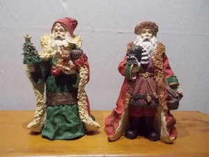 Vintage Pair of Santa Claus Holiday Figurine Statues