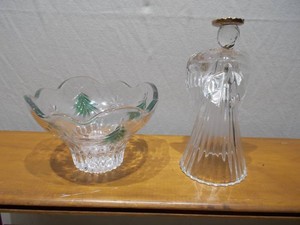 Vintage Clear Glass Christmas Tree Bowl & Angel Figurine Set