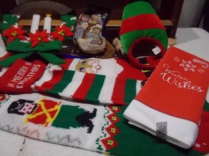 Vintage Christmas Stockings, Holiday Textiles & Festive Decor Lot