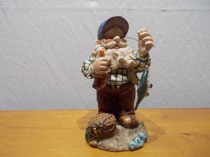 Vintage Outdoorsman Fisherman Santa Claus Holiday Figurine