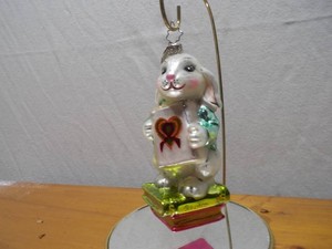 Christopher Radko Blown Glass Dapper Rabbit Figural Christmas Ornament in Box