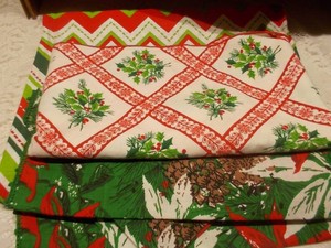 Assorted Christmas Holiday Tablecloths & Table Runners Lot with Various Sizes
