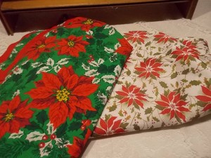 Vintage Christmas Holiday Tablecloths & Linens Lot with Assorted Sizes