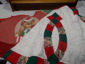 Vintage Christmas Tree Skirts Lot with Teddy Bear Holiday Motifs & Assorted Sizes