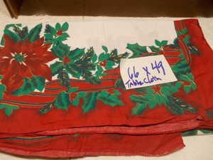 Vintage Christmas Holiday Tablecloth with Holly & Poinsettia Design - 66 x 49