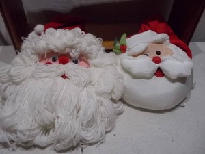 Vintage Christmas Plush Santa Claus Head Ornaments & Holiday Decor Lot