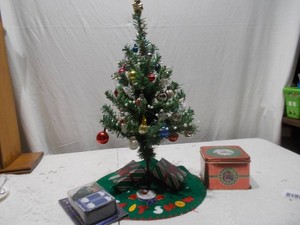 Tabletop Artificial Christmas Tree Lot with Lights, Tree Skirt & Ornaments
