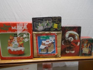 Vintage Christmas Holiday Decor Lot with Musical Snow Globe, Candle Holders & Boxed Collectibles