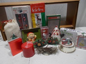 Vintage Christmas Holiday Decor Lot featuring Motorized Mini Train Set & Holiday Light Sets
