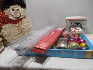 Vintage Christmas Textured Snowman, Glass Ornaments & Outdoor Light Clips