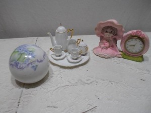 Vintage Porcelain Floral Decorative Ball, Miniature Tea Set & Figurine Lot