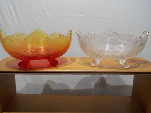 Vintage Amber & Clear Footed Glass Bowls Lot