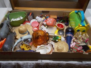 Vintage Elephant Figurine, Miniature Straw Hat & Collectible Variety Lot