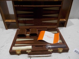 Vintage Wooden Backgammon Set with Leather Case & Accessories