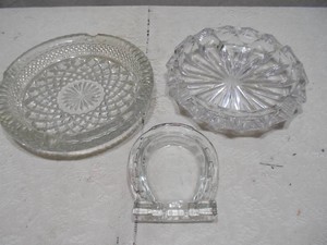 Assorted Vintage Glass Ashtrays  Horseshoe & Mid-Century Pressed Glass Designs