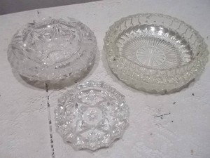 Vintage Heavy Cut & Pressed Crystal Glass Ashtrays  Assorted Starburst & Geometric Patterns