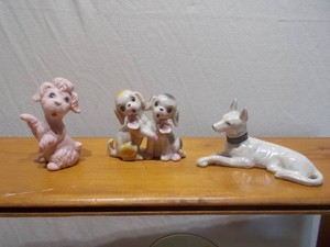 Vintage Made in Japan Ceramic Dog Figurine Lot  Poodles & Reclining Hound