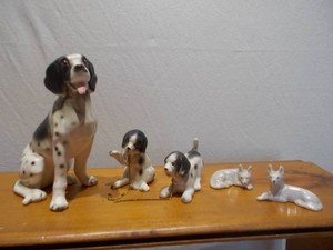Vintage Ceramic Spotted Dog Figurine Collection - Large Hound & Pups Set
