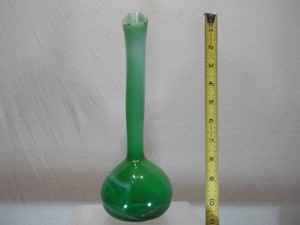 Vintage Tall Green Glass Bulbous Bud Vase