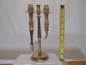 Vintage Miniature Brass & Wood Fireplace Hearth Tool Set