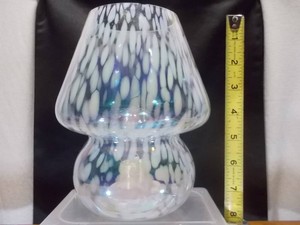 Vintage Mottled Blue & White Iridescent Glass Mushroom Accent Lamp