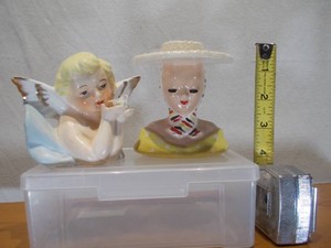 Vintage Ceramic Lady Head Vase Planter & Praying Angel Figurine Lot