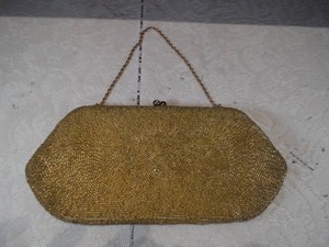 Vintage Gold Beaded Evening Clutch Purse with Chain Strap