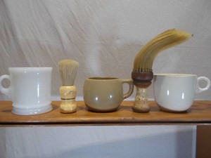 Title Lot of 5 Vintage Shaving Mugs & Brushes - Old Spice & Milk Glass