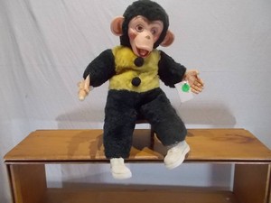 Vintage Columbia Toy Products Plush Chimpanzee  Monkey Doll - Rubber Face & Hands