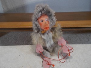 Vintage Rubber Face Plush Hanging Chimpanzee  Monkey Toy with Fuzzy Fur