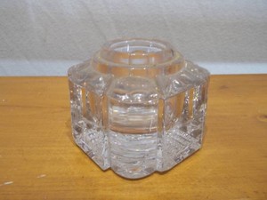 Vintage Heavy Pressed Clear Glass Inkwell Base  Fairy Lamp Holder  Candle Jar