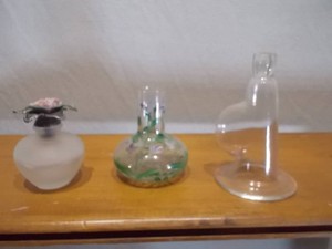 Lot of 3 Vintage Miniature Glass Perfume Bottles & Bud Vases - Floral & Frosted