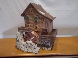 Hand-Handled Ceramic Holiday Village Alpine Water Wheel Mill & Cabin