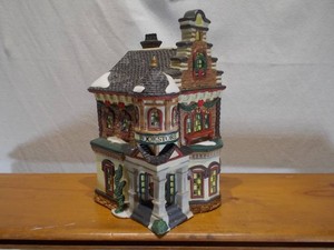 Vintage Ceramic Christmas Village Bookstore  Mercantile Shop Lighted Building