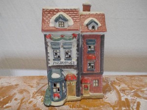 Vintage Ceramic Christmas Village Pizza Shop and Store Lighted Building