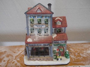 Title Options  Vintage Ceramic Christmas Village Clock Tower Lighted Building