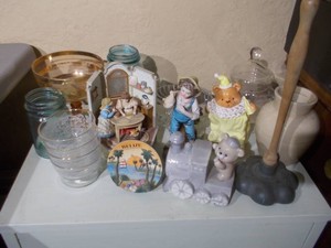 Vintage Primitive Laundry Hand Washer & Tabletop Decor Lot