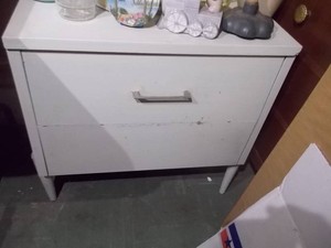 Vintage Painted White Wooden Record Storage Cabinet