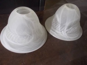 Vintage Frosted Swirl Glass Bell Lamp Shades Pair