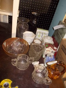 Vintage Clear Pressed Glass Pitcher & Tableware Lot