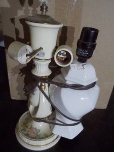 Vintage Floral Parlor Lamp Base & White Decor Piece Lot