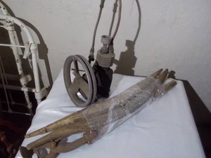 Vintage Wooden Animal Yoke, Hand Clippers, and Air Compressor Pump