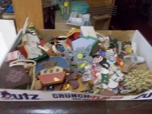 Large Box Lot of Assorted Christmas Ornaments and Decor