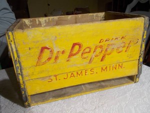 Vintage Yellow Wooden Dr. Pepper 10-2-4 Soda Crate