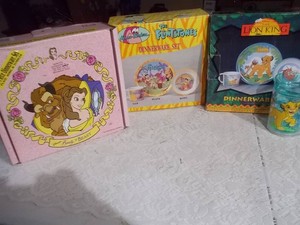 Vintage Disney Character Boxed Dinnerware Sets - Lion King, Aladdin, Beauty & the Beast